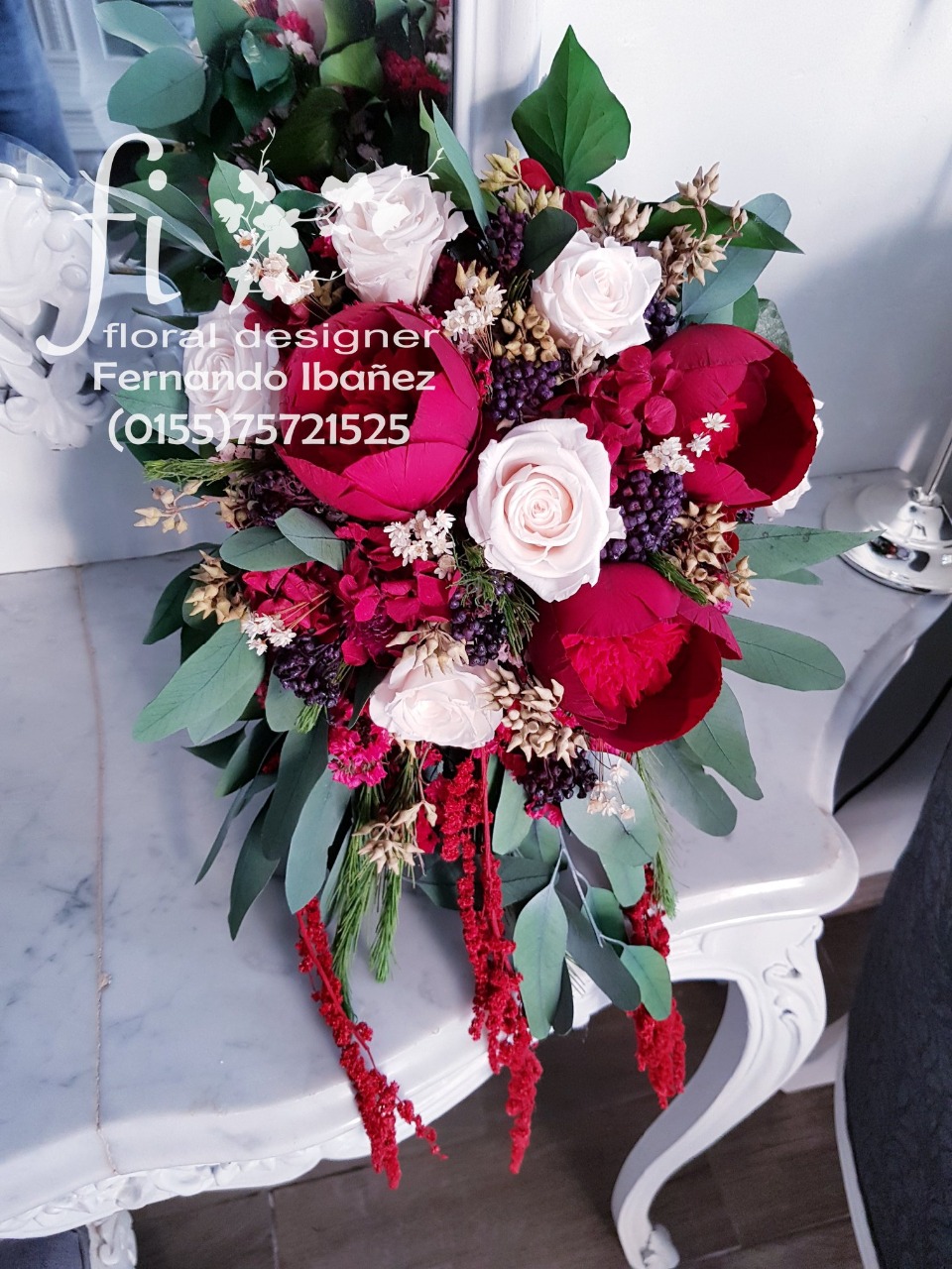 Wine and white Peonies Fernando Perez Floral Designer